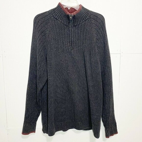Columbia Sweater XL Gray Cable Knit Mock Neck 1/4 Zip Pullover - Picture 1 of 6